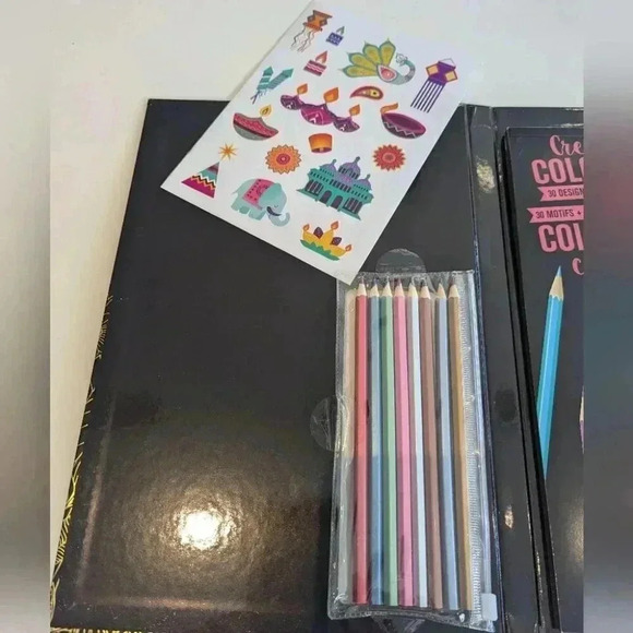 2 Hardcover Diwali theme Coloring books with stickers & metallic pens - New - Picture 4 of 4